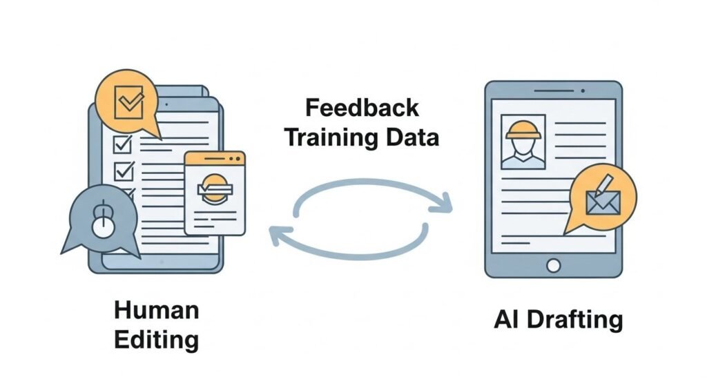 Hybrid workflow showing how AI writing tools are worth it for bloggers when humans control quality