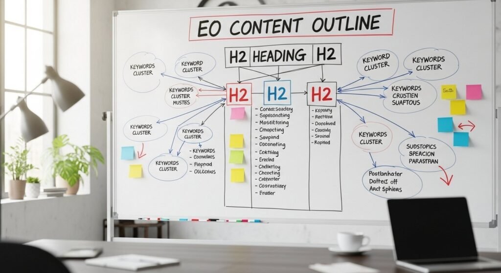 AI tools for SEO writing used to build an SEO-aligned blog outline and keyword structure