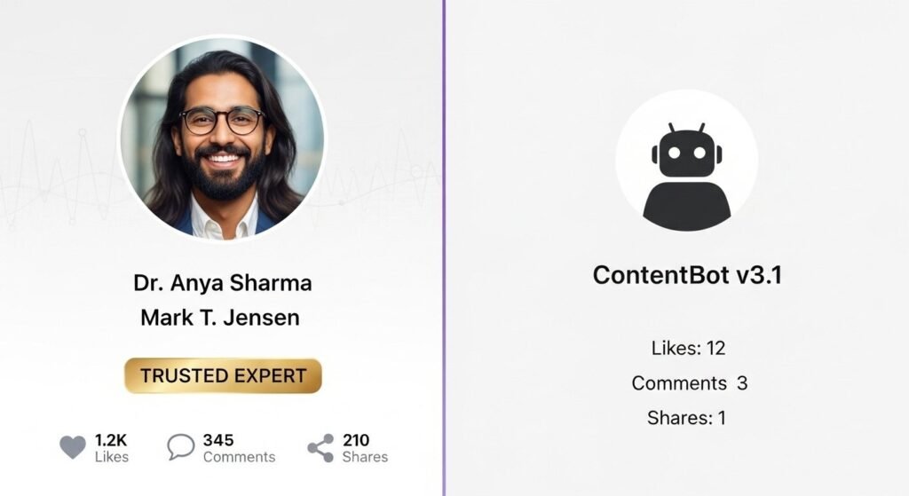 Trust signals comparison in AI writing vs human writing SEO
