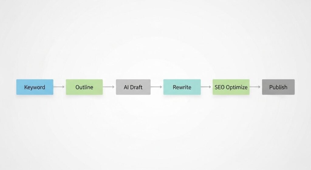 SEO workflow using AI writing tools for keyword research, drafting, and optimization