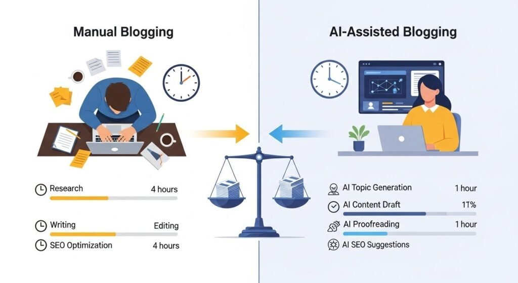 Are AI writing tools worth it for bloggers when comparing time savings versus manual writing