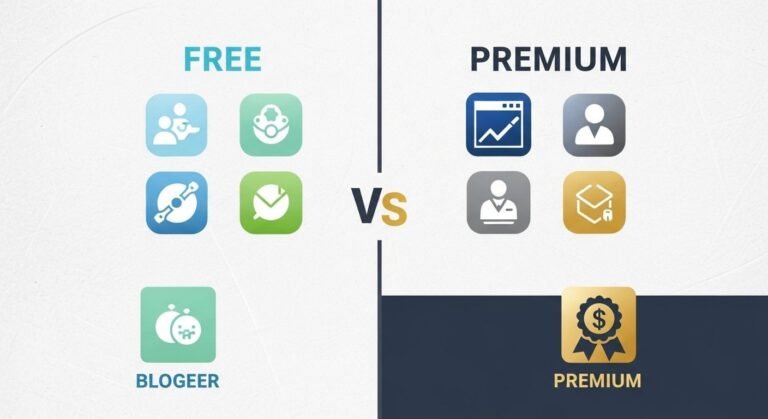 Free vs Paid AI Writing Tools comparison showing differences in features, limits, and blogging scalability