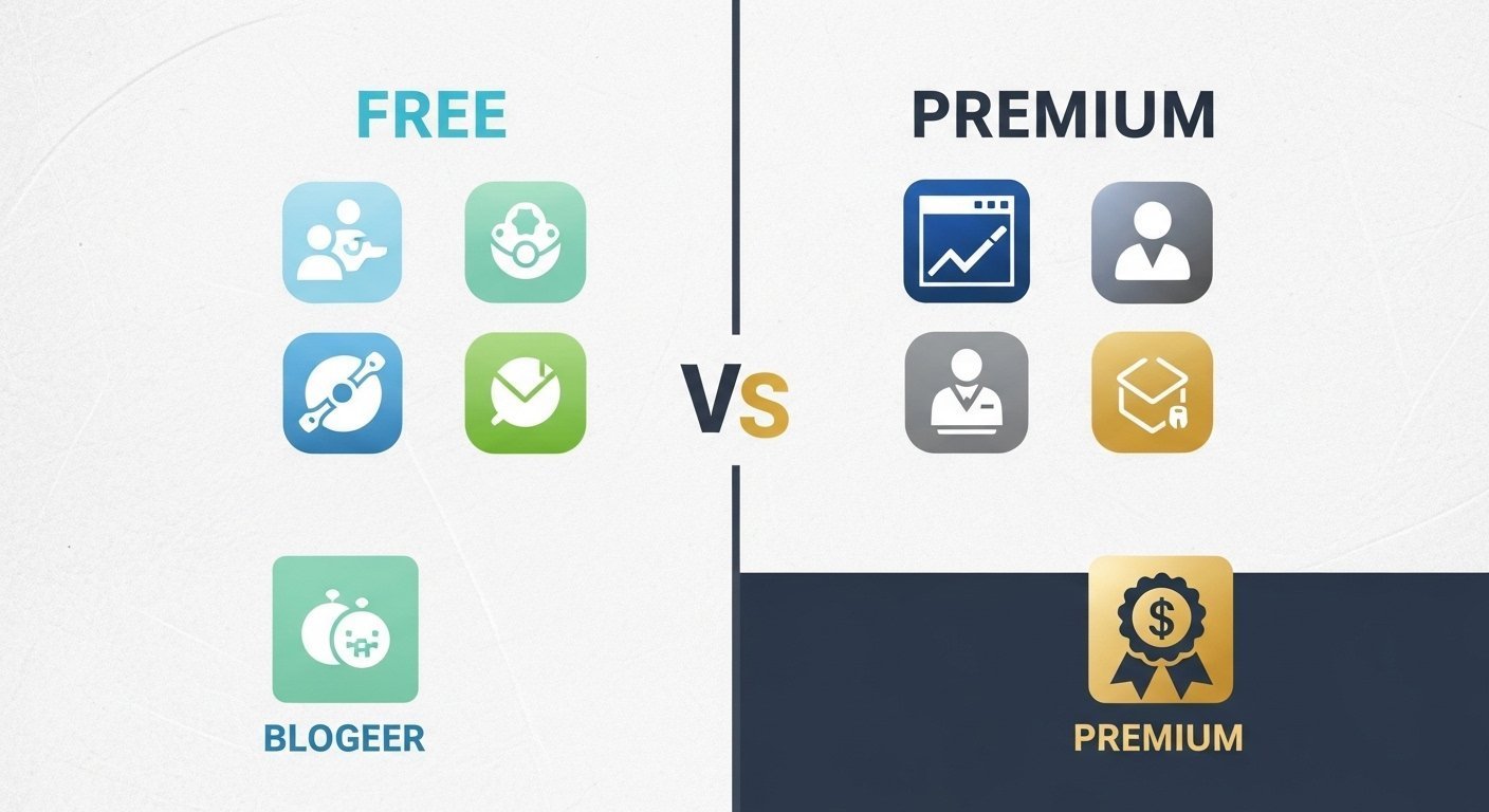 Free vs Paid AI Writing Tools comparison showing differences in features, limits, and blogging scalability