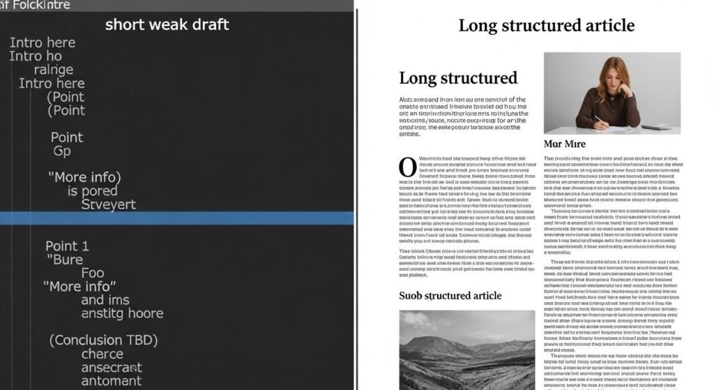 Free vs Paid AI Writing Tools output quality comparison between shallow drafts and long-form blog content