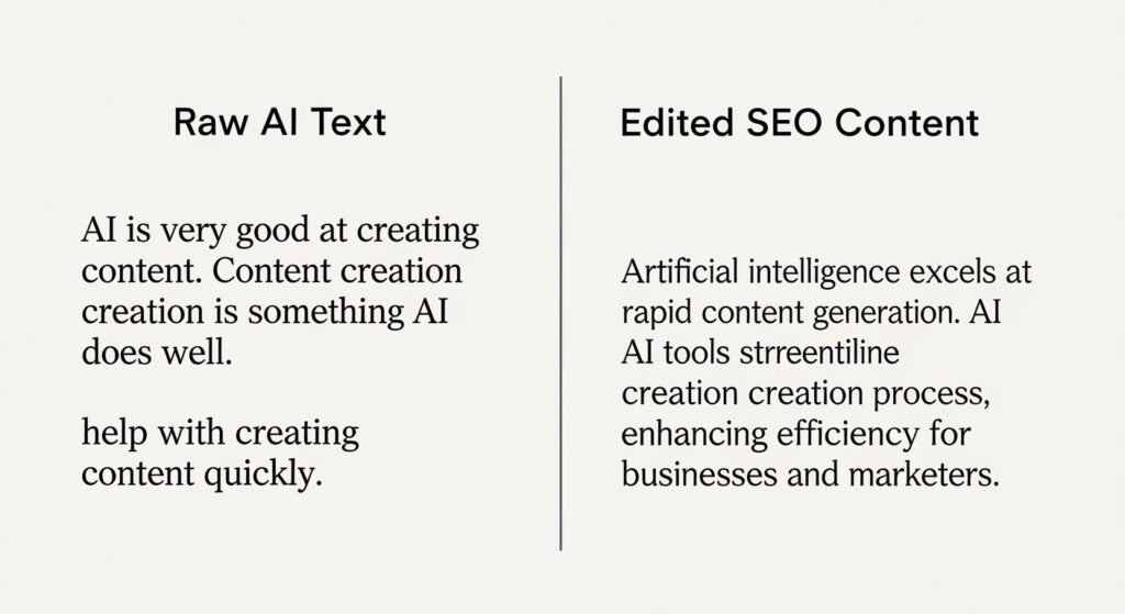 Comparison of raw AI content vs human-edited SEO content