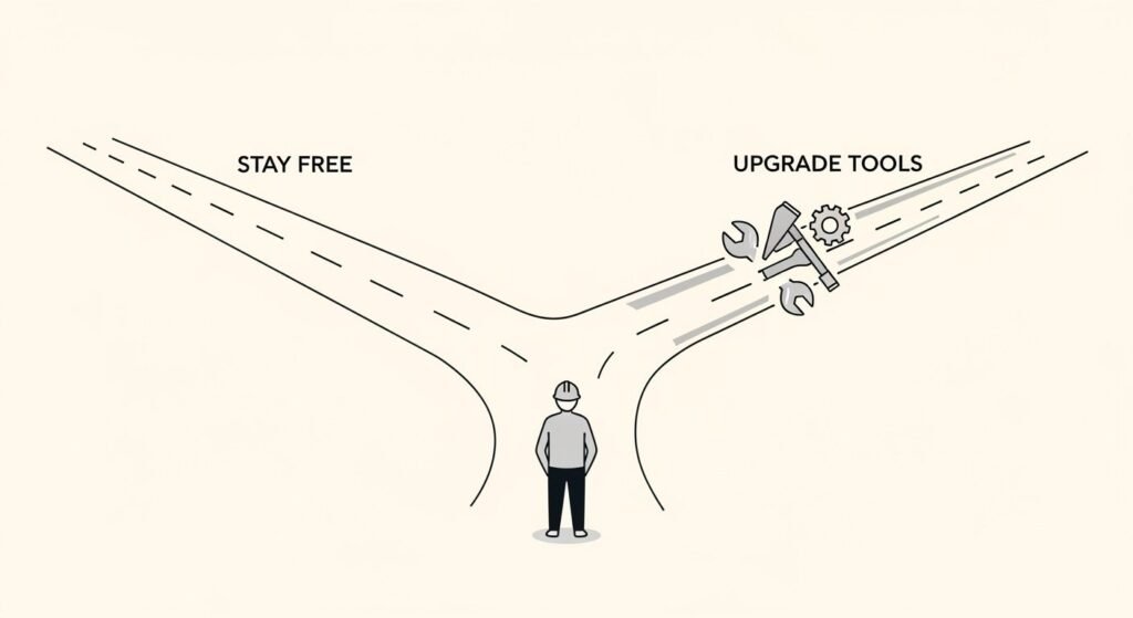 Decision point for bloggers choosing free AI writing tools or upgrading