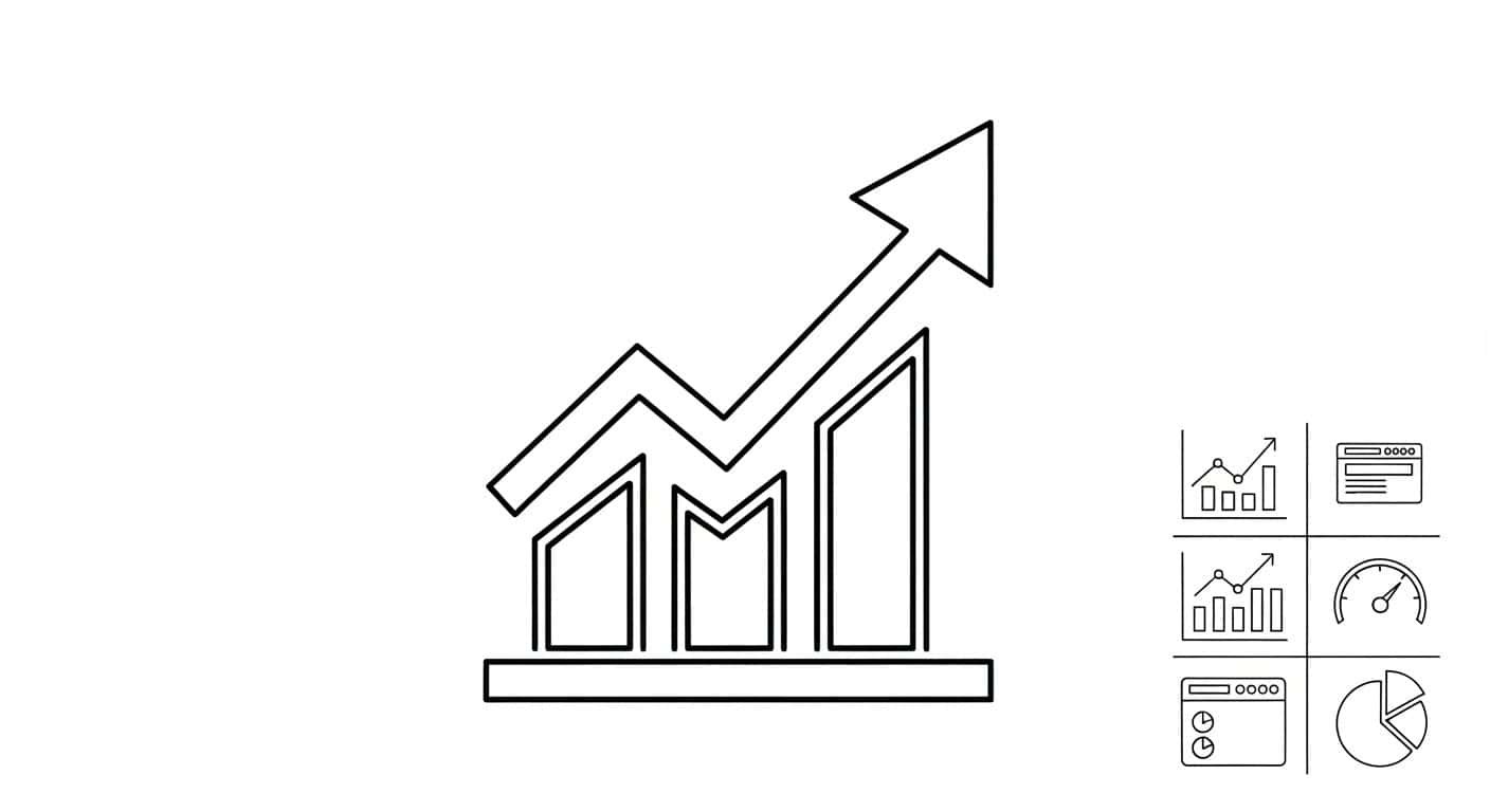 AI tools for startups icon with growth chart and business analytics dashboard