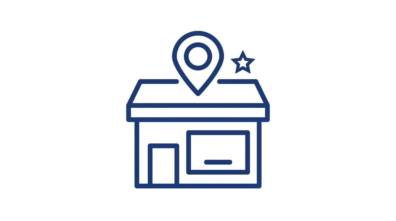 AI tools for local businesses icon with storefront, map pin, and rating star