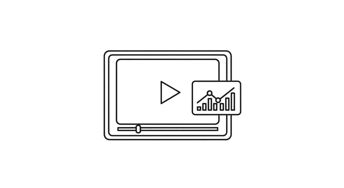 AI video tools for business icon with video player and analytics overlay